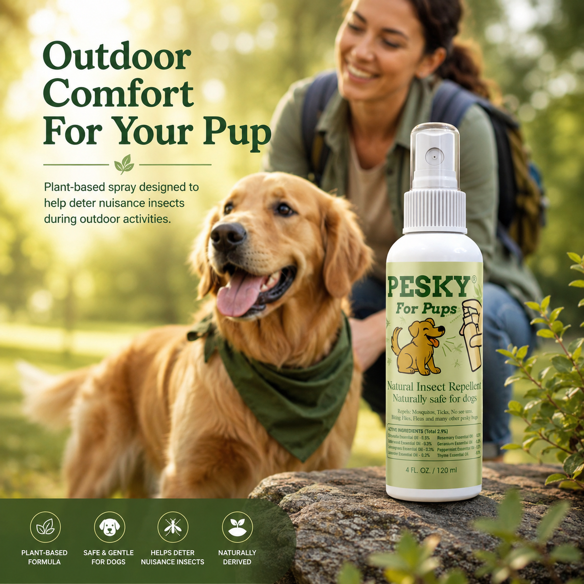 🐶 PESKY® for Pups Plant-Based Insect Deterrent Spray for Dogs 2oz-3