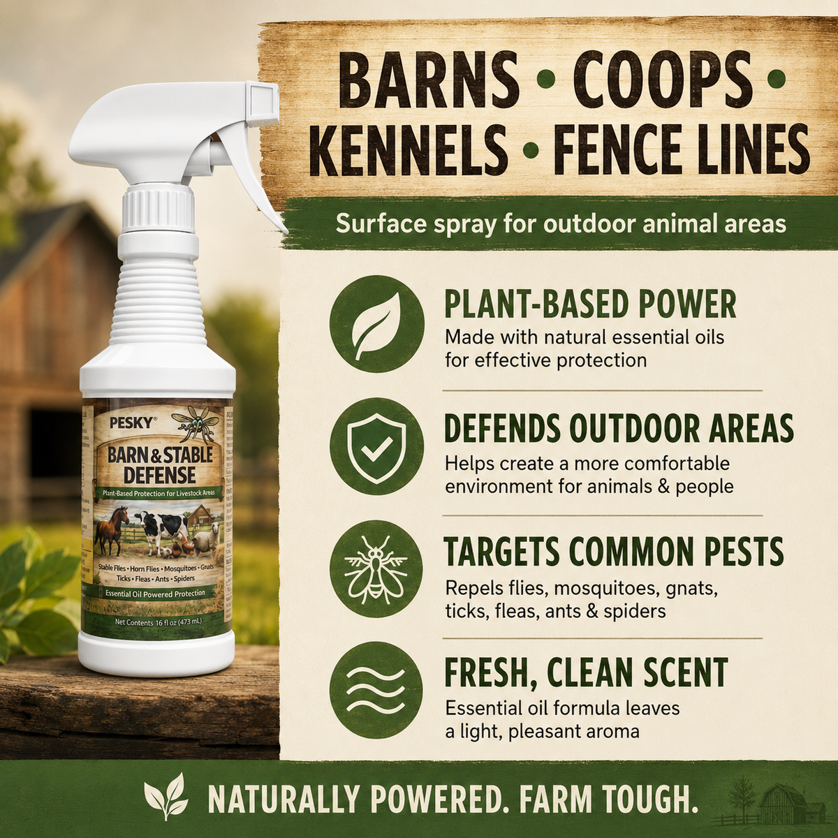 PESKY® Bug Away – Livestock Barn Surface Spray Plant-Based Insect Deterrent for Barns, Coops & Outdoor Animal Areas-2