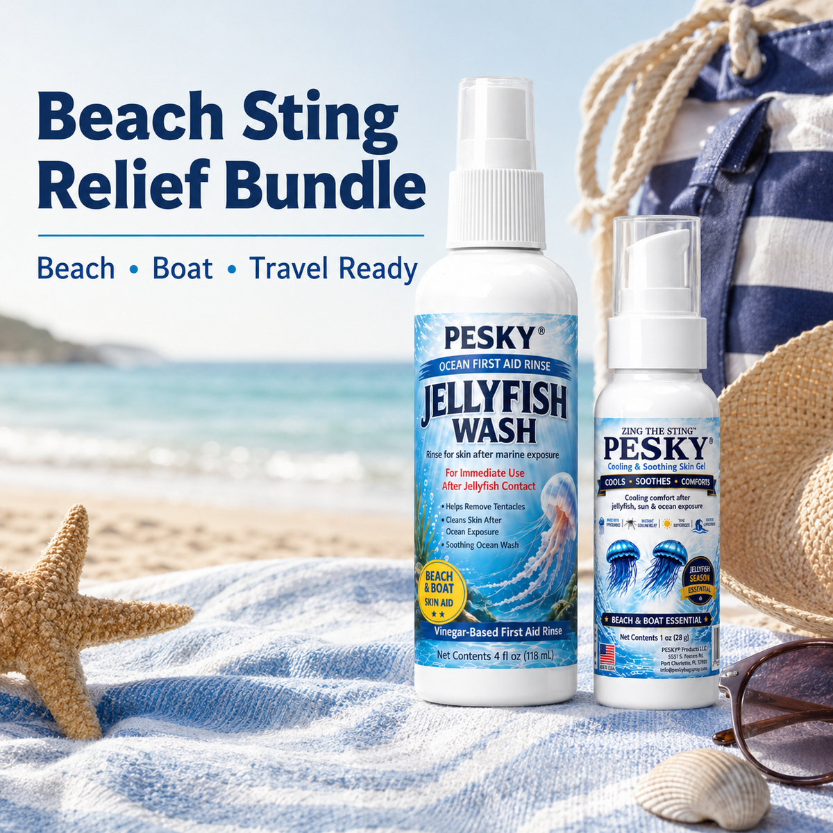 PESKY® Beach Sting Relief Bundle – Jellyfish Wash & Zing The Sting™ Cooling Comfort-1