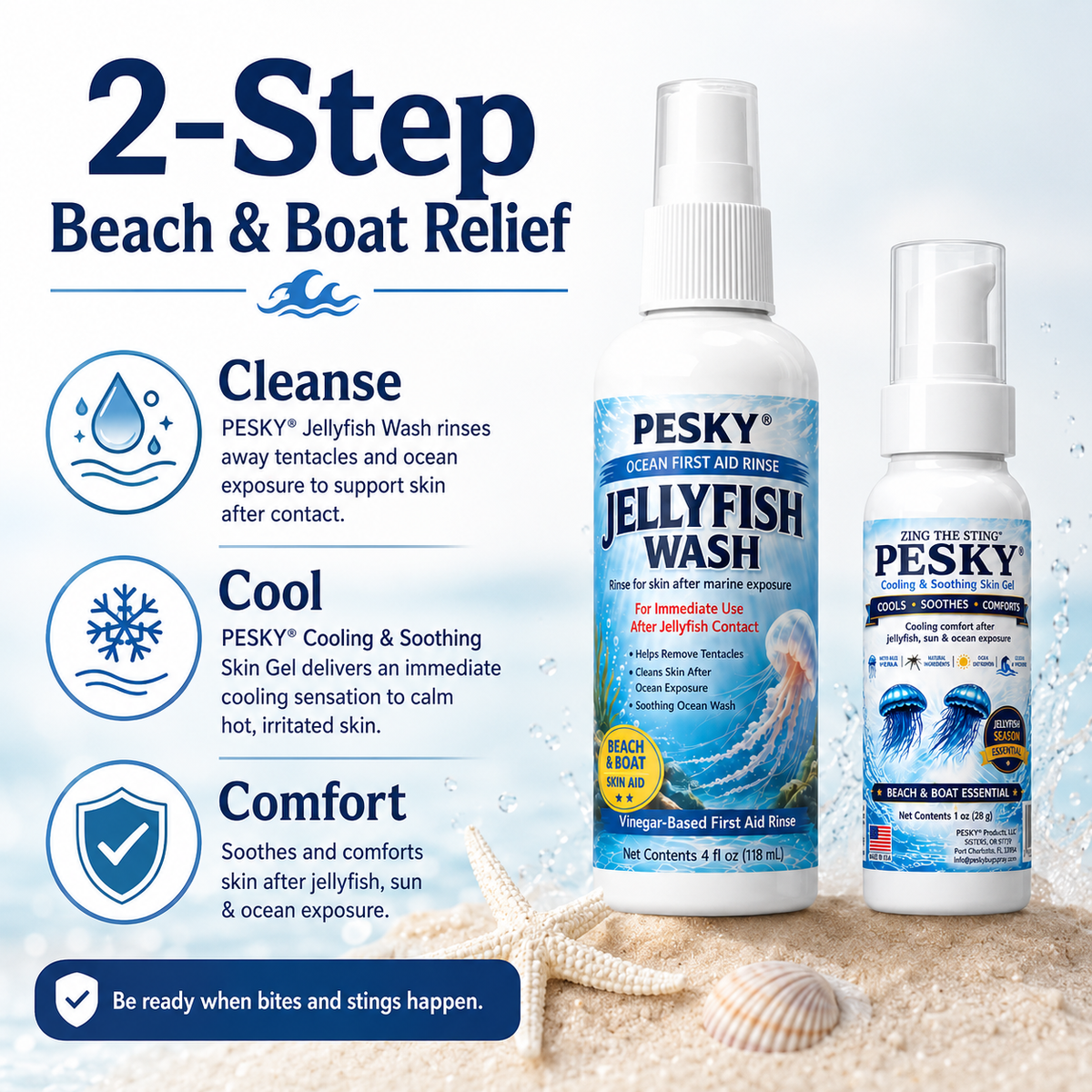PESKY® Beach Sting Relief Bundle – Jellyfish Wash & Zing The Sting™ Cooling Comfort-2