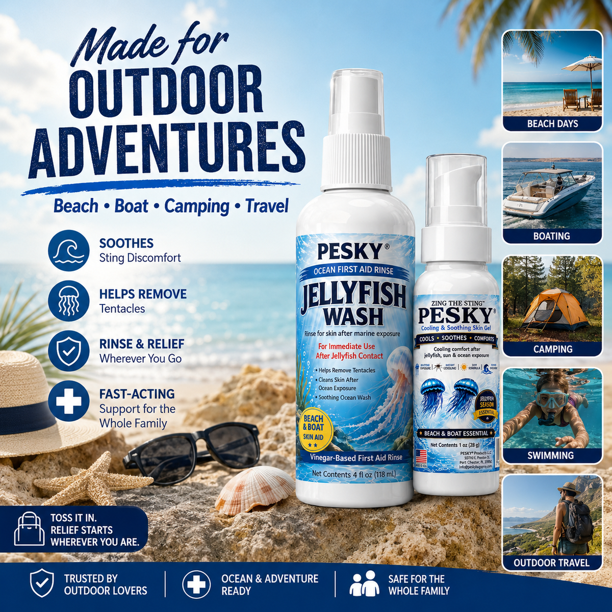 PESKY® Beach Sting Relief Bundle – Jellyfish Wash & Zing The Sting™ Cooling Comfort-4